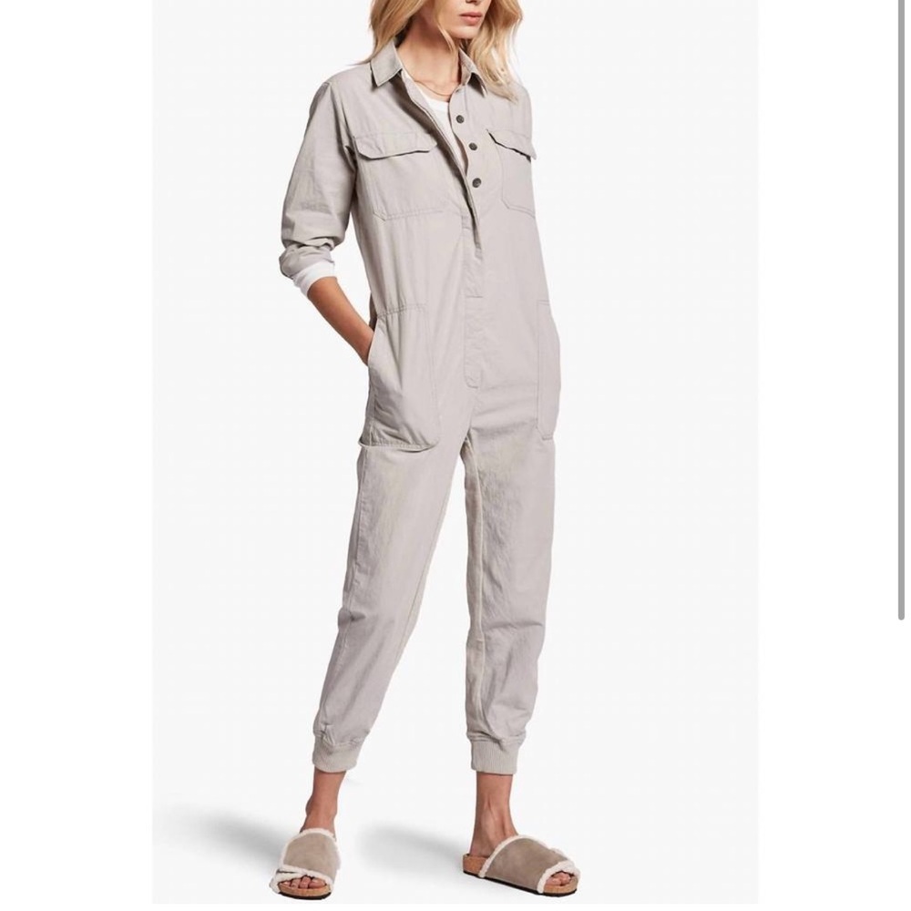 James Perse Cotton Utility Jumpsuit in Grey Cloud, Size 2